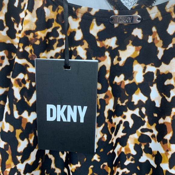 NWT DKNY Sz 12 Leopard Ruffle Plunge One Piece Swim Bathing Suit NEW - Picture 9 of 9